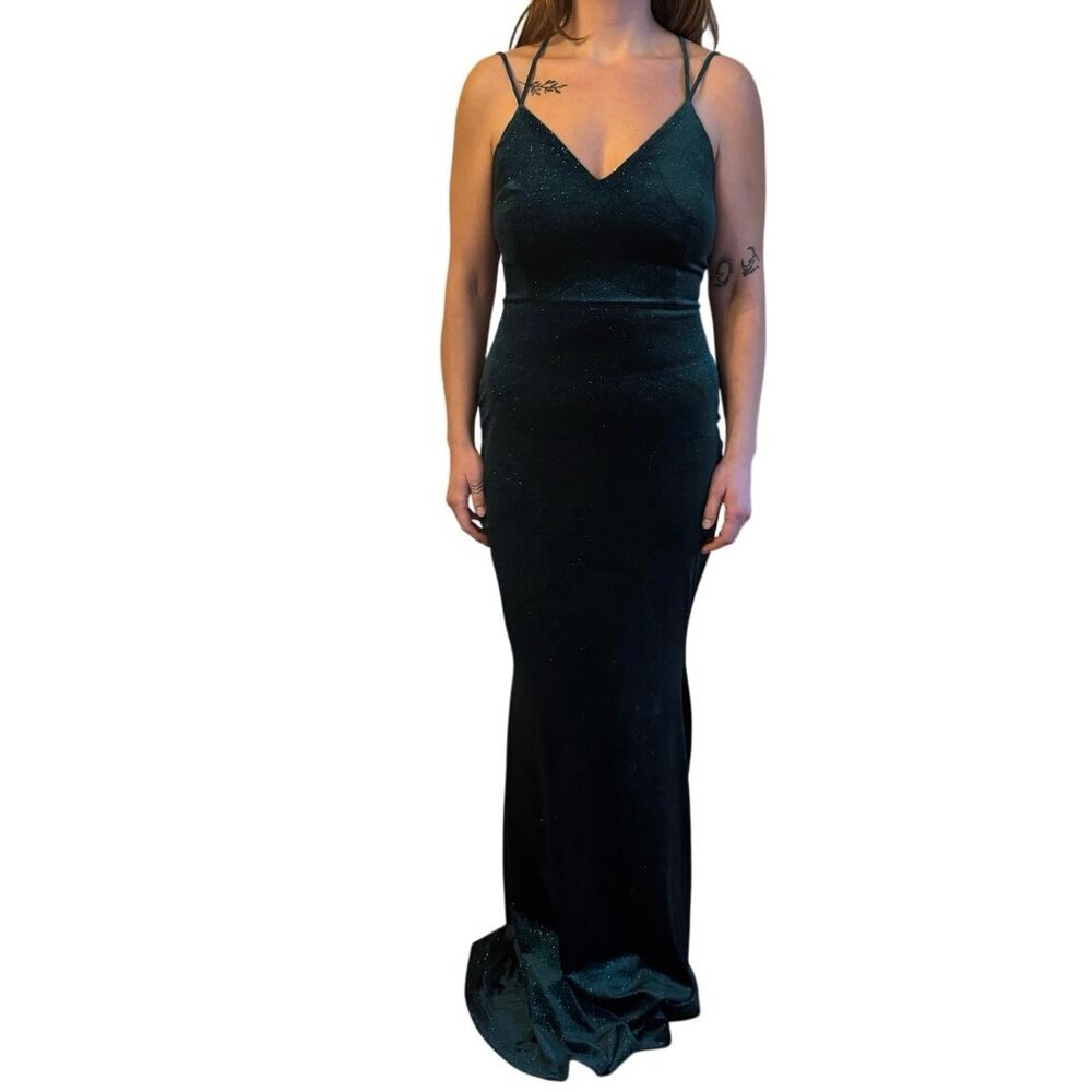 Emerald green and sparkle long evening gown dress